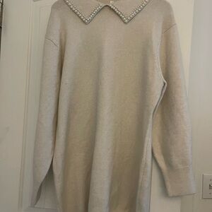 H&M Pearl-Trim Scoop Neck Cream Sweater